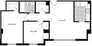 Floor plan for 2 beds, 1 bath, 684 sqft